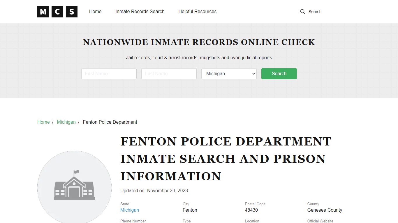 Fenton Police Department Inmate Search and Prison Information