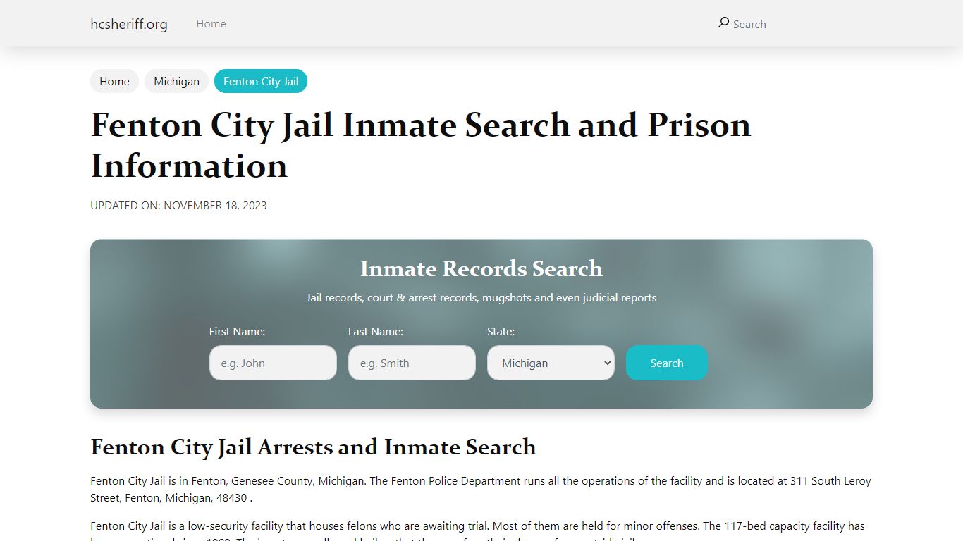 Fenton City Jail Inmate Search and Prison Information