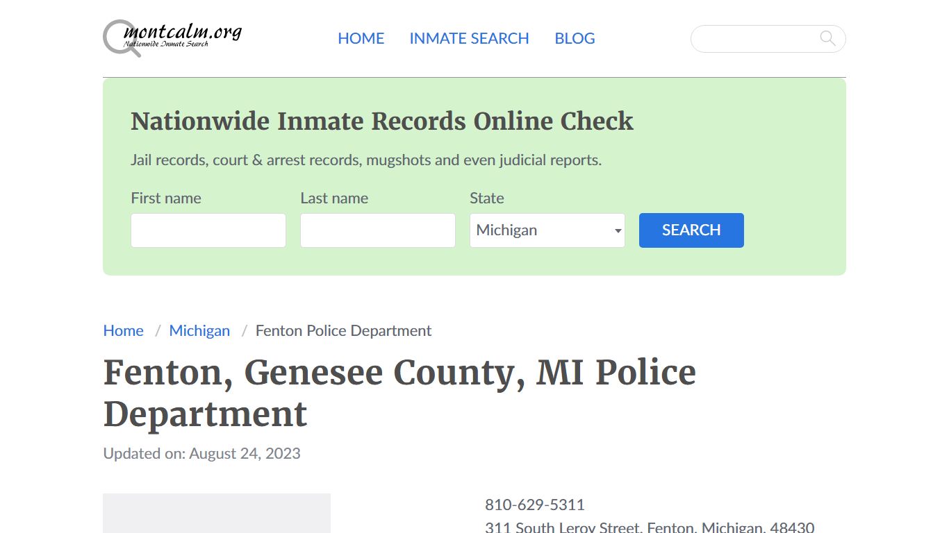 Fenton, MI Police - City Jail Inmates, Arrests